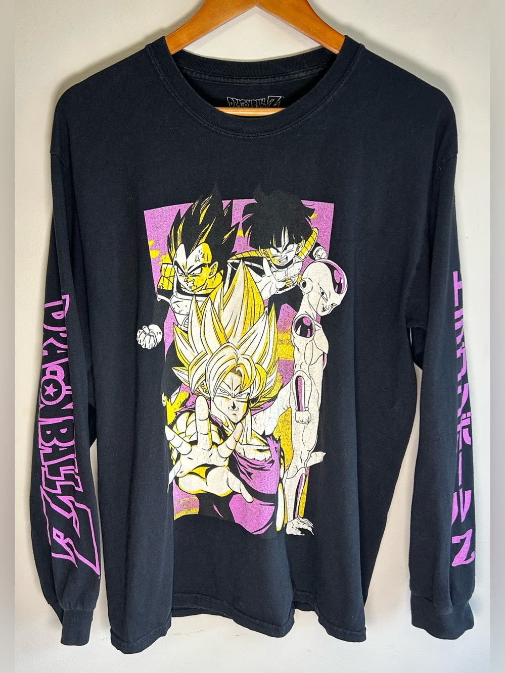 Dragon Ball Z Goku Vegeta Frieza Long Sleeve T-Shirt Men's M Black Purple Cotton